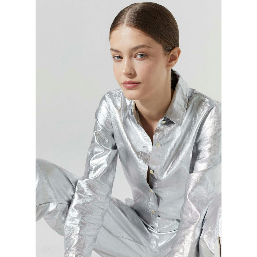 San Marino Metallic Linen Shirt - Silver
