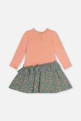 Bi-Material Dress Pale Pink And Green Floral Print