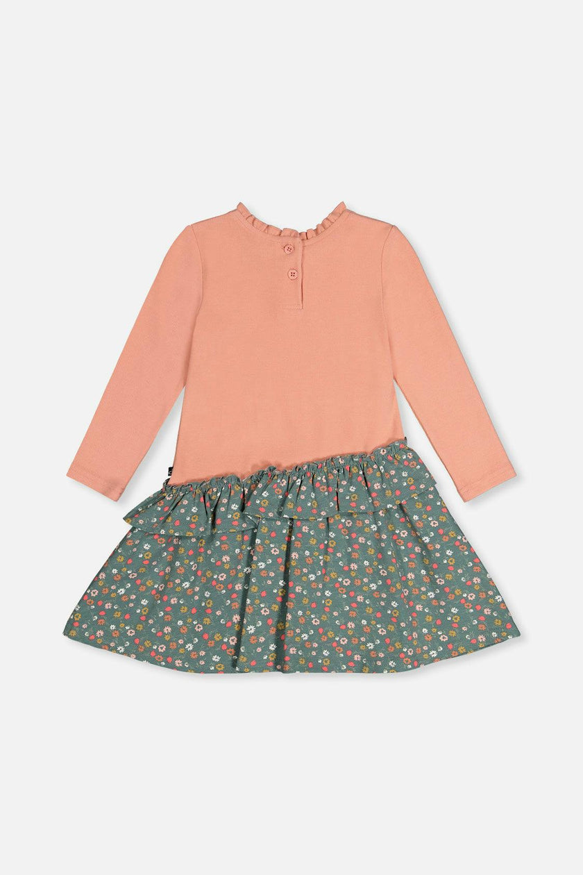 Bi-Material Dress Pale Pink And Green Floral Print
