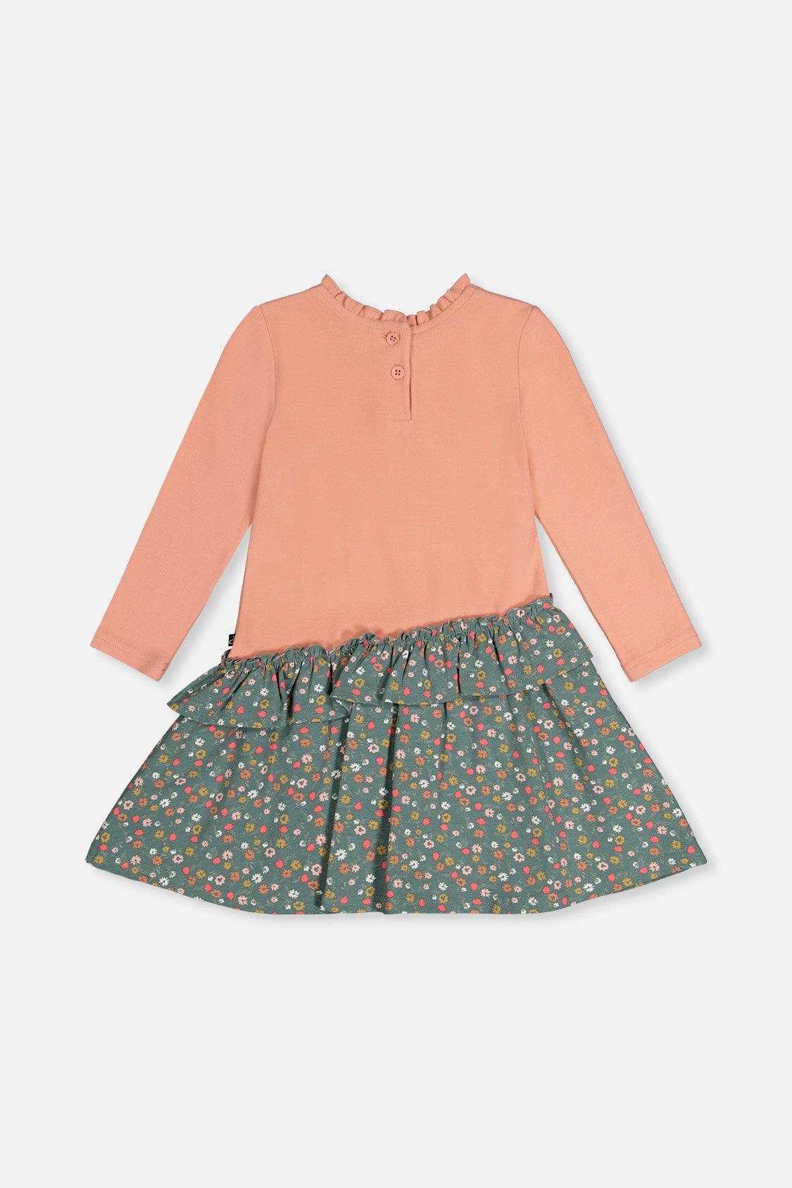 Bi-Material Dress Pale Pink And Green Floral Print