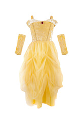 Velvety Soft Yellow Princess Gown with Arm Warmers