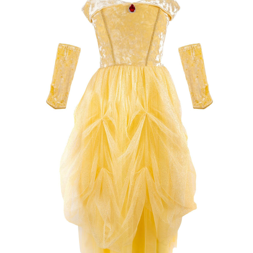 Velvety Soft Yellow Princess Gown with Arm Warmers