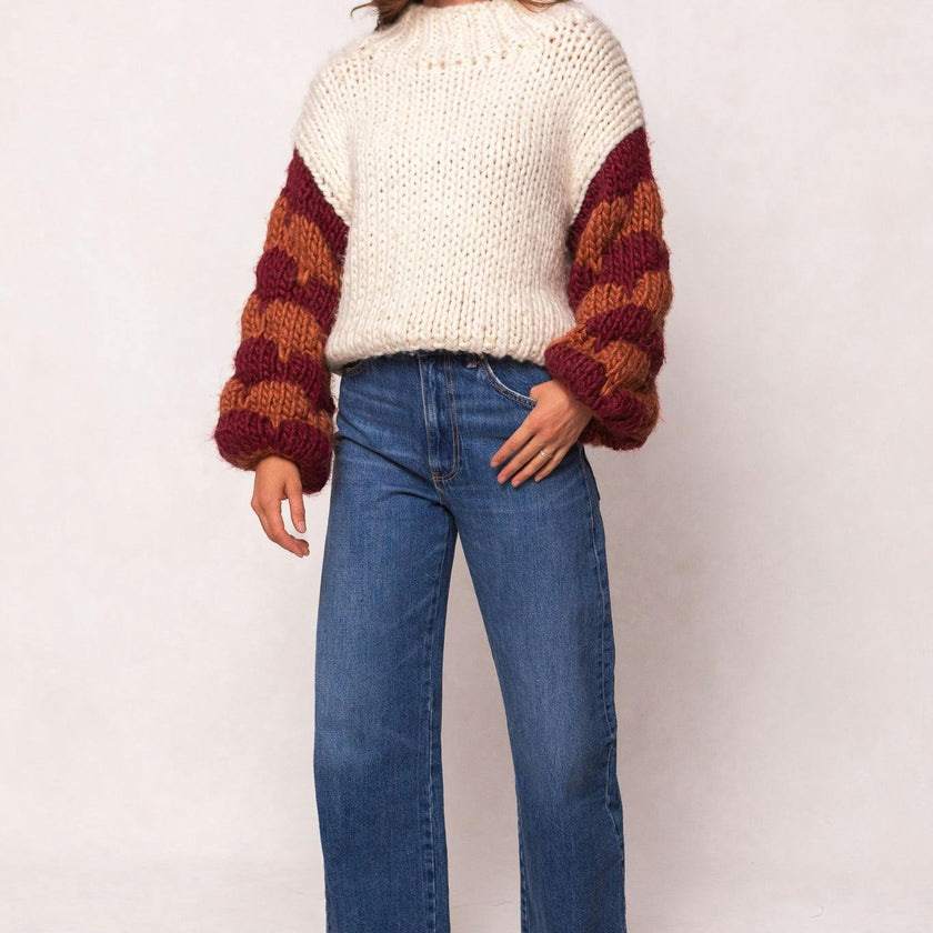Aimee Sweater in Orange & Cream