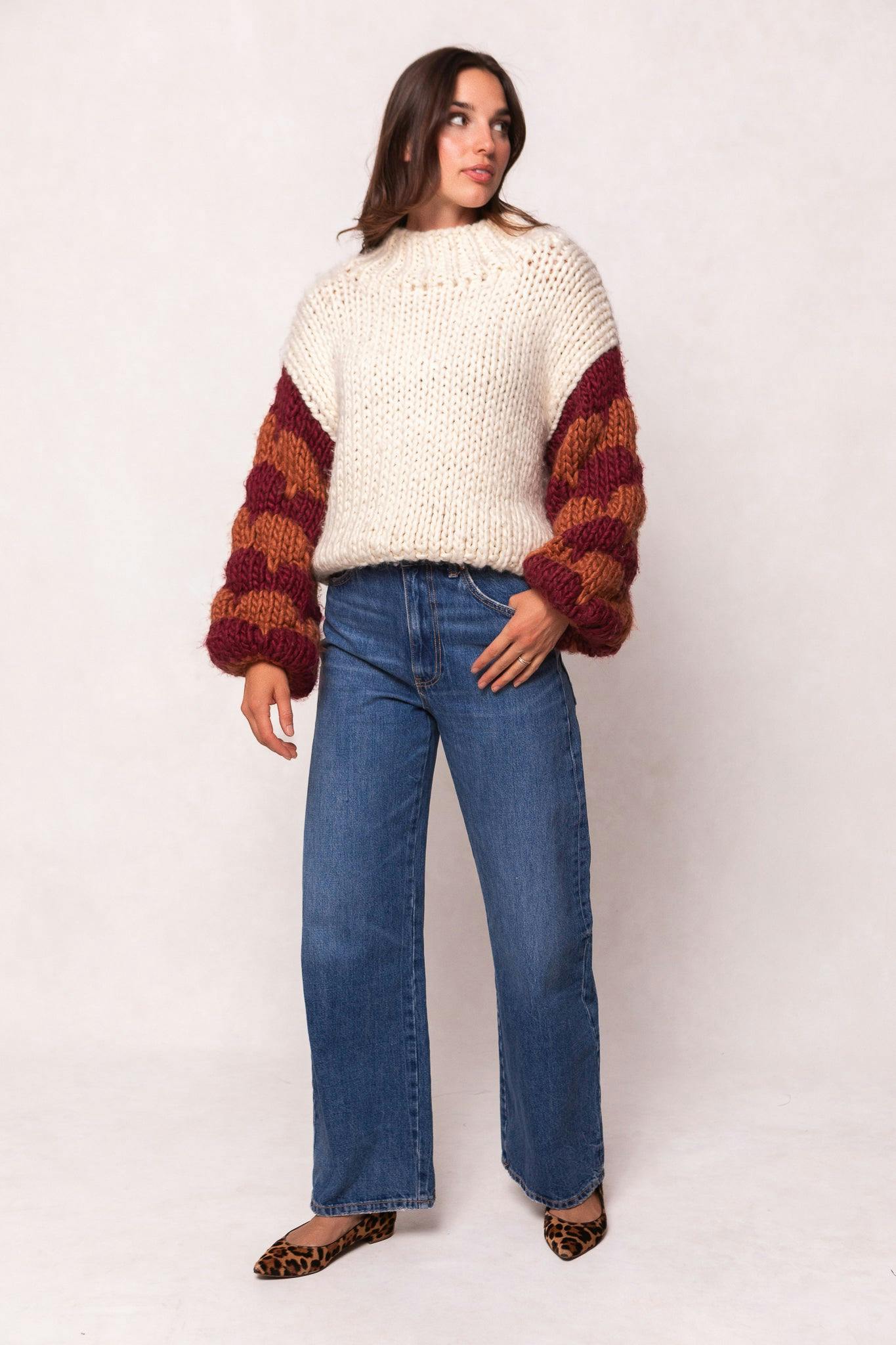 Aimee Sweater in Orange & Cream