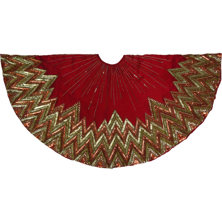 Hand Beaded Metallic Starburst Garnet Red Christmas Tree Skirt 60"