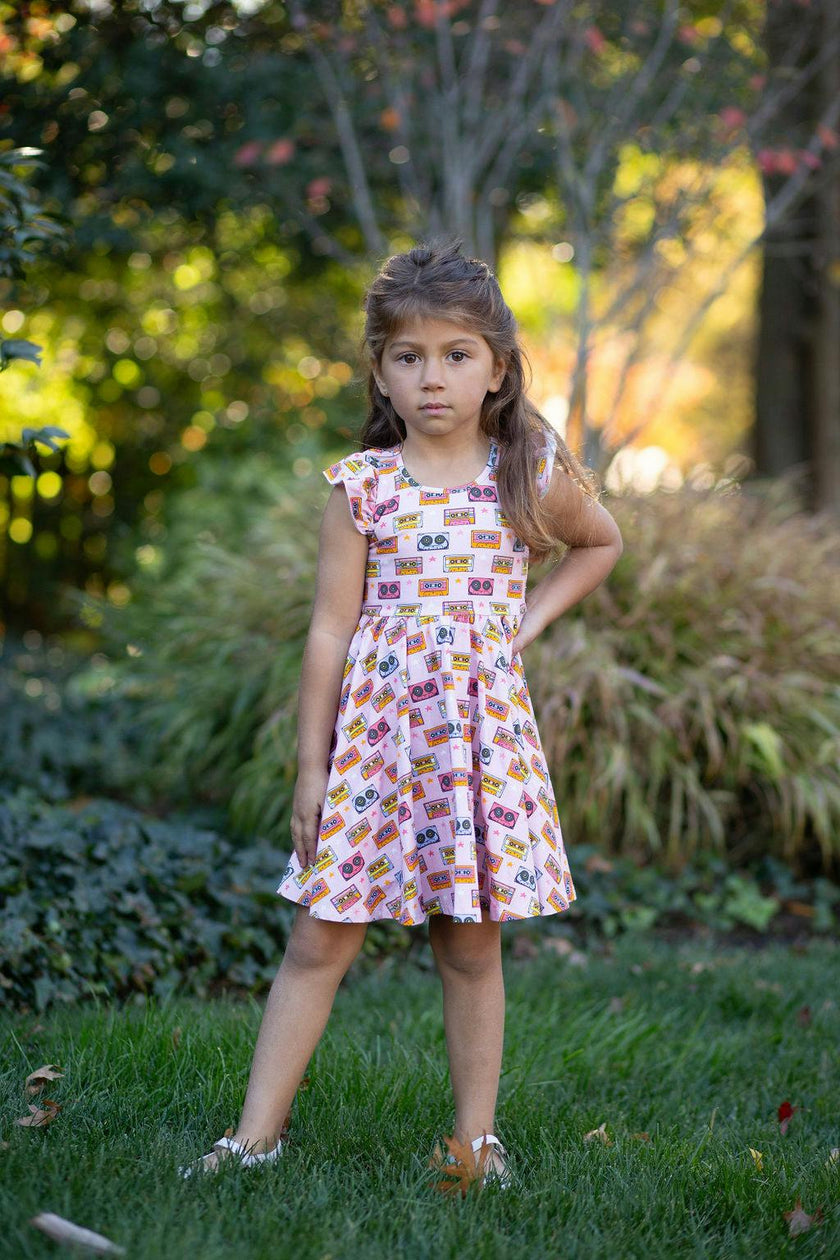 Racer Back Twirly Dress in Cassettes/Stars