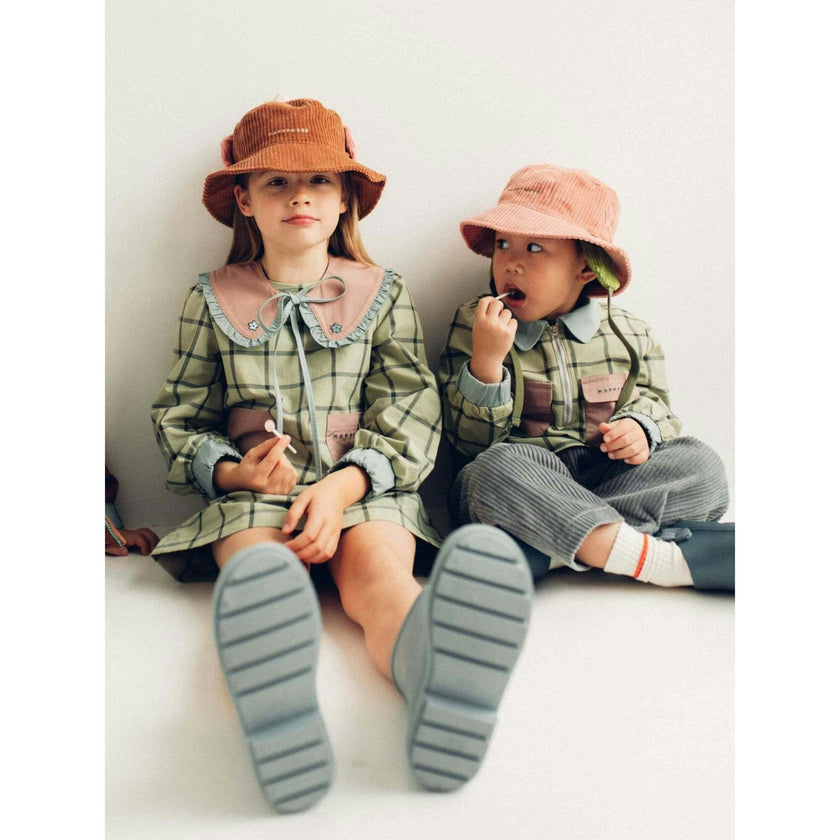 children's corduroy hat - cocoa + pink blush
