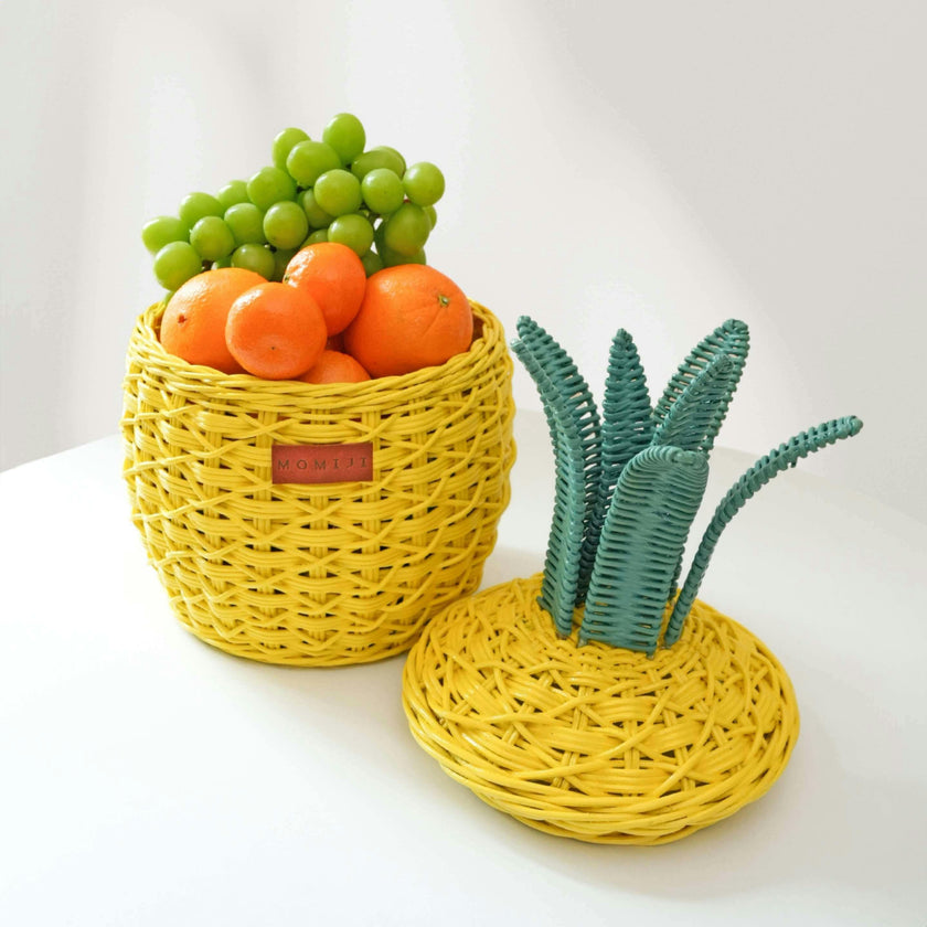 Handcrafted - Pineapple Storage Basket Yellow (Small) - Rattan Wicker