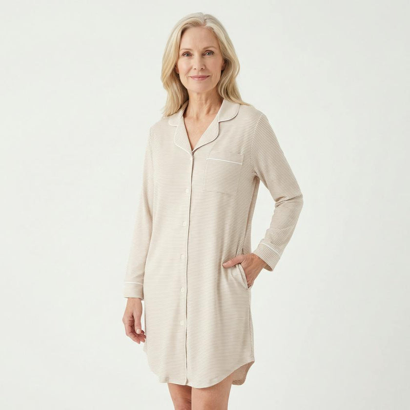 Oatmeal Stripe Bamboo Women's Nightshirt