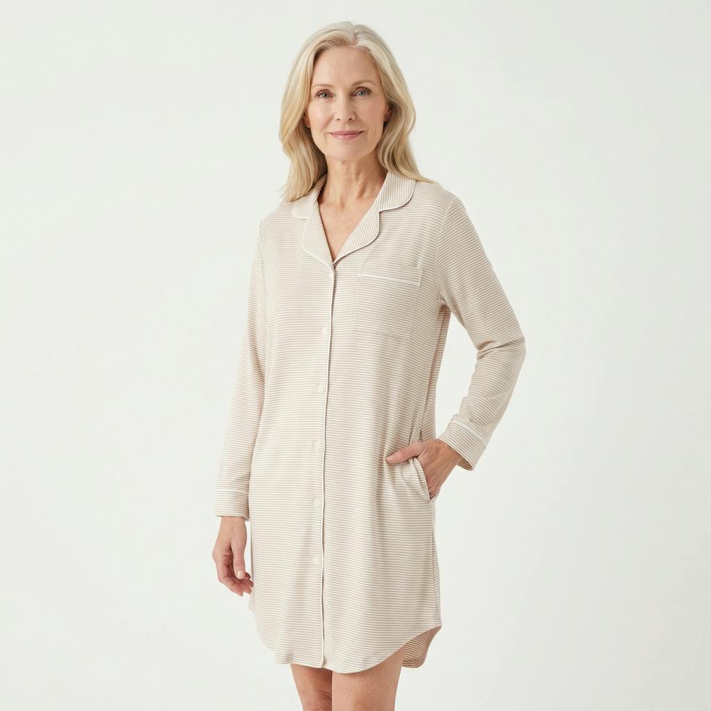 Oatmeal Stripe Bamboo Women's Nightshirt