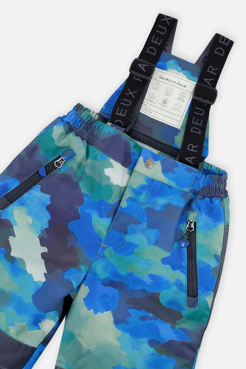 Two Piece Play Snowsuit Green And Navy Colorblock With Blue Camouflage Pants