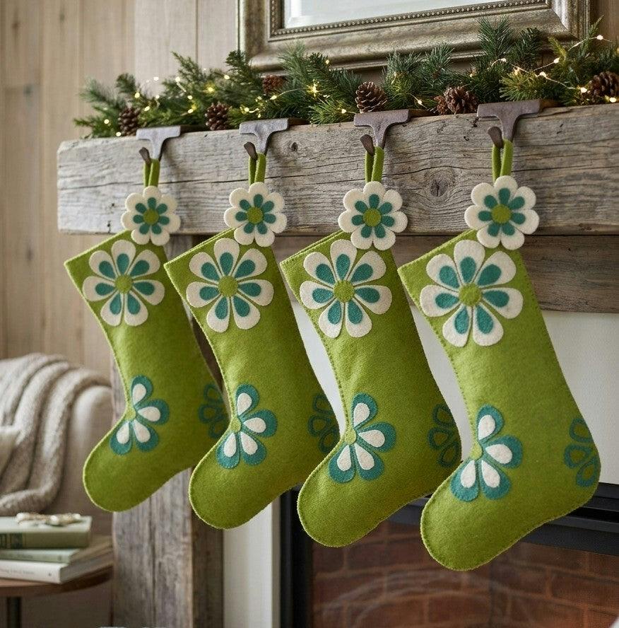 Retro Flower Power Hand Felted Wool Christmas Stocking