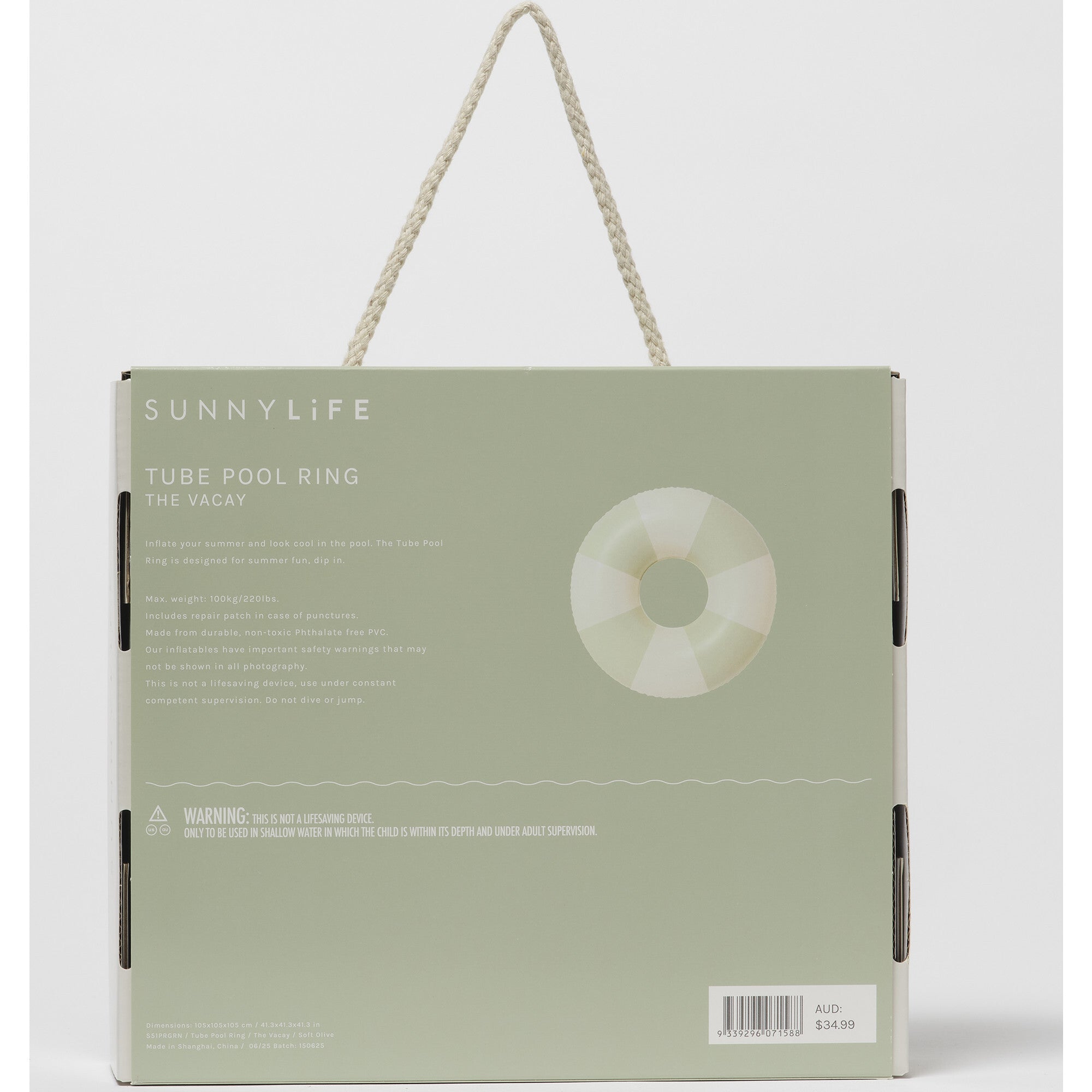 Tube Pool Ring: The Vacay Soft Olive Stripe