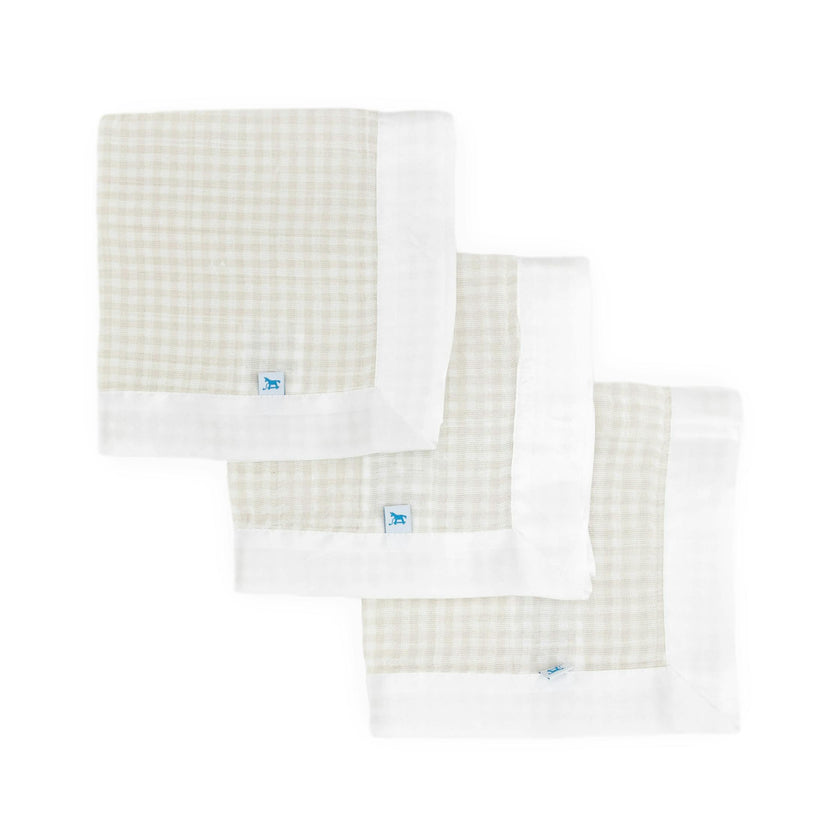 Cotton Muslin Security Blanket 3 Pack - Tan Gingham
