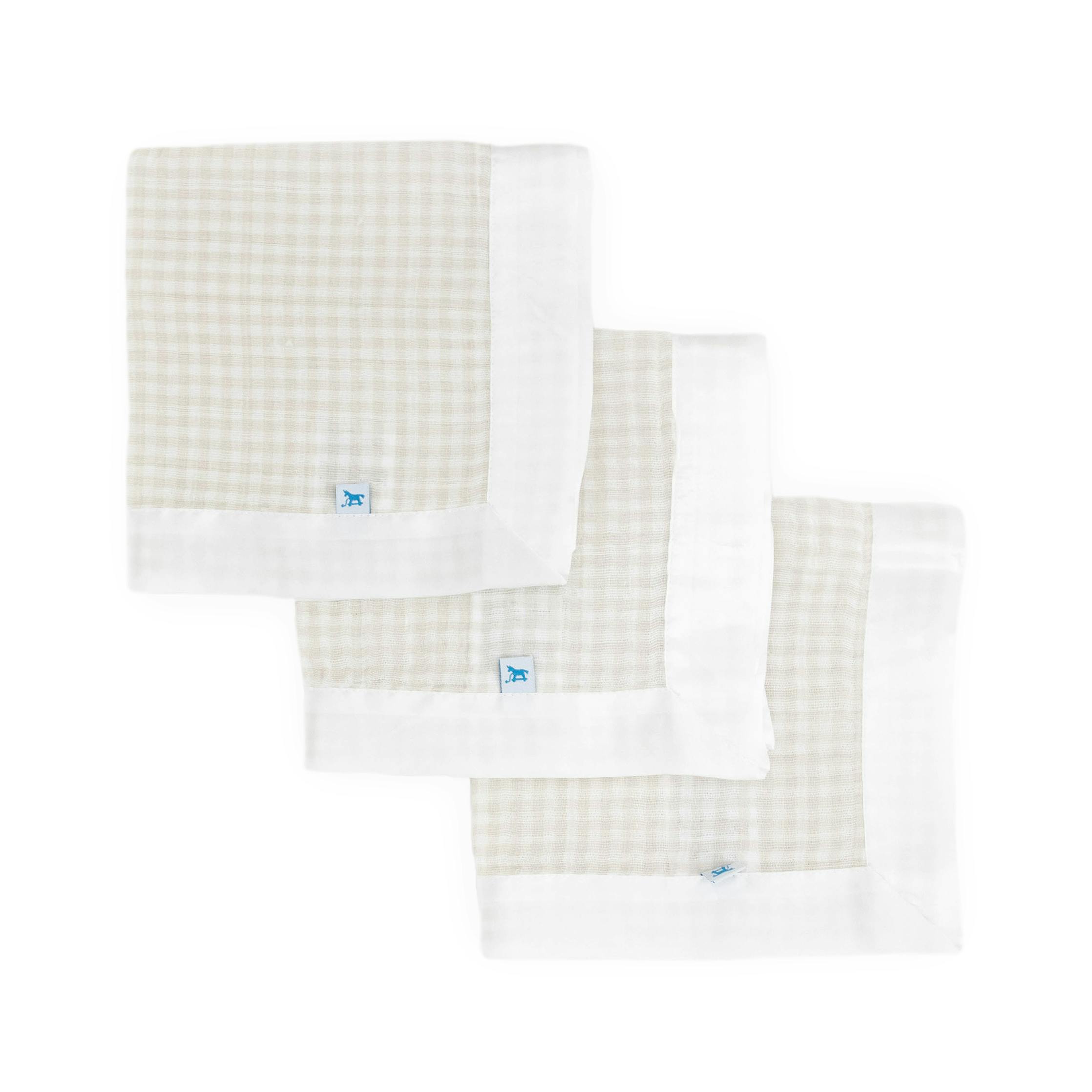 Cotton Muslin Security Blanket 3 Pack - Tan Gingham