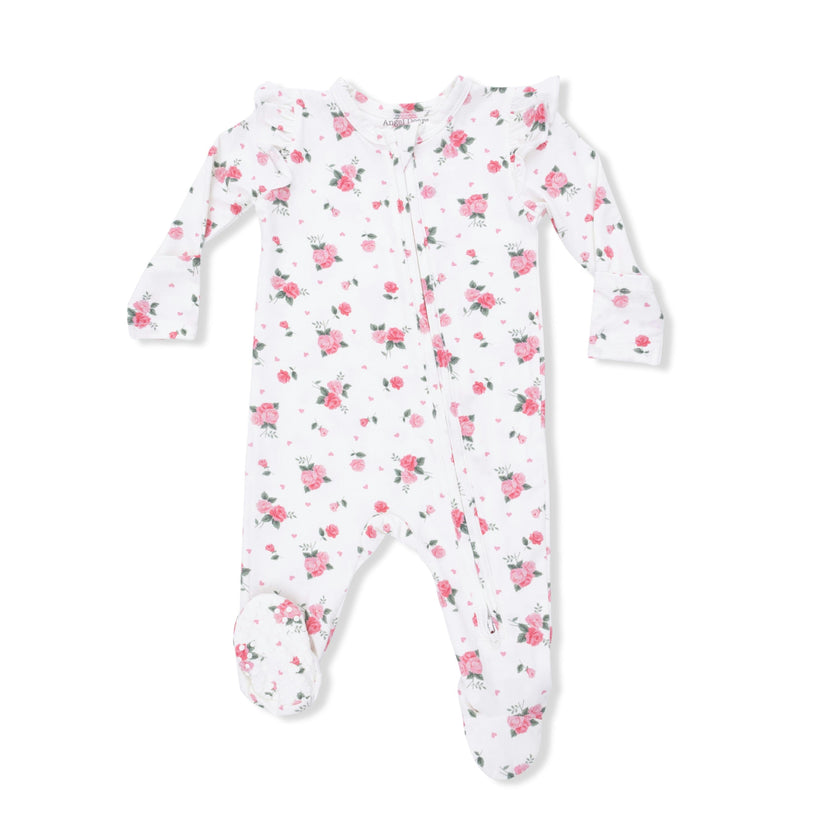 Pink Rosettes - 2 Way Ruffle Sleeve Zipper Footie