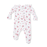 Pink Rosettes - 2 Way Ruffle Sleeve Zipper Footie