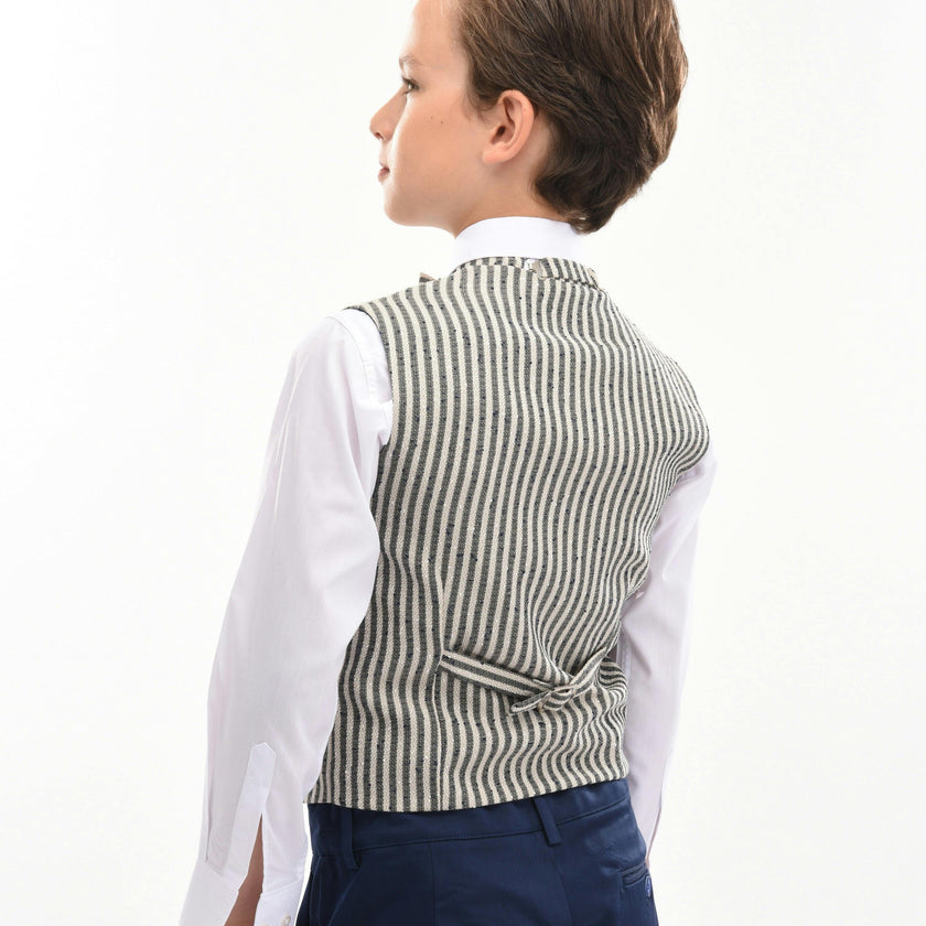 Gray Ruggero Striped Vest Outfit Set