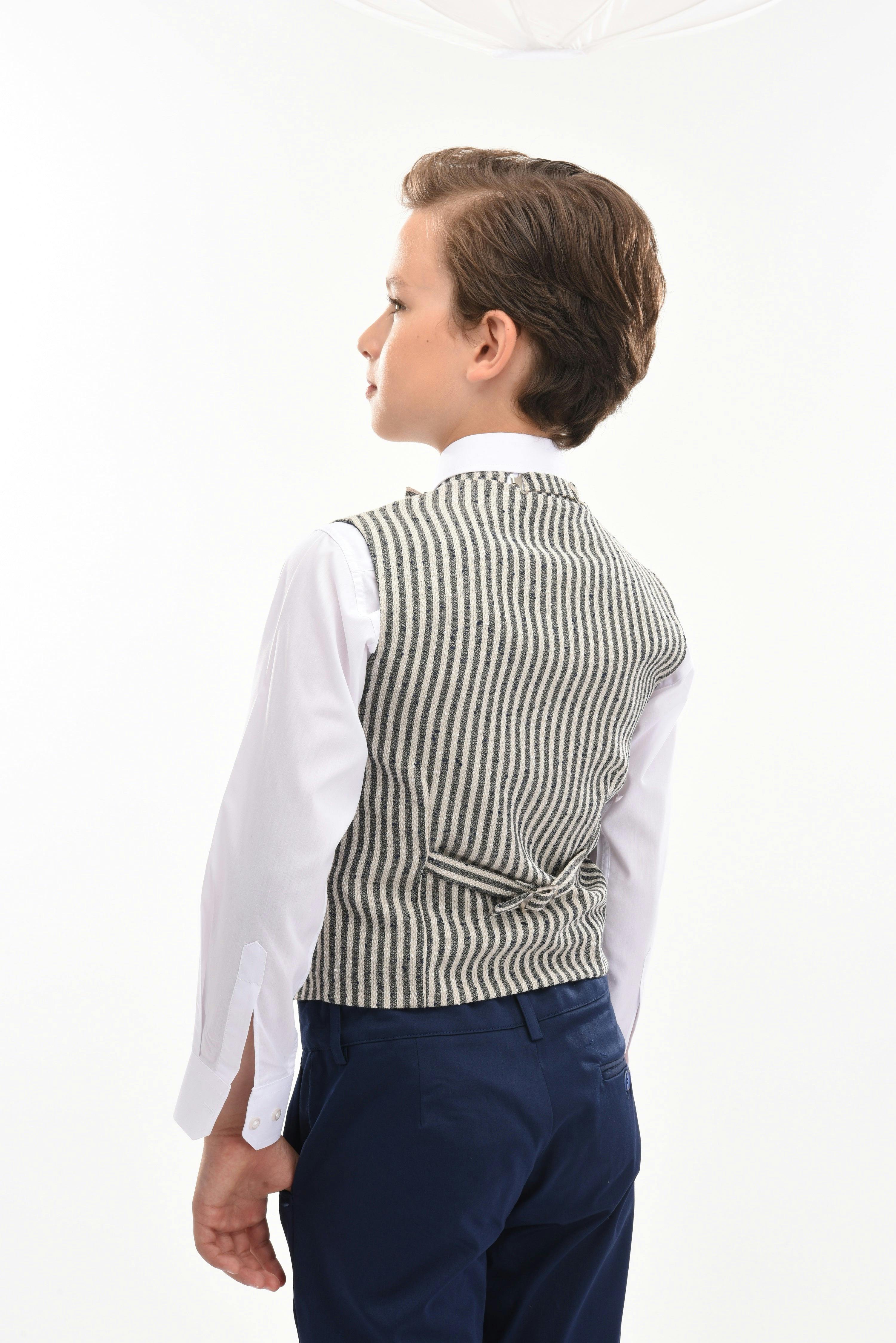 Gray Ruggero Striped Vest Outfit Set