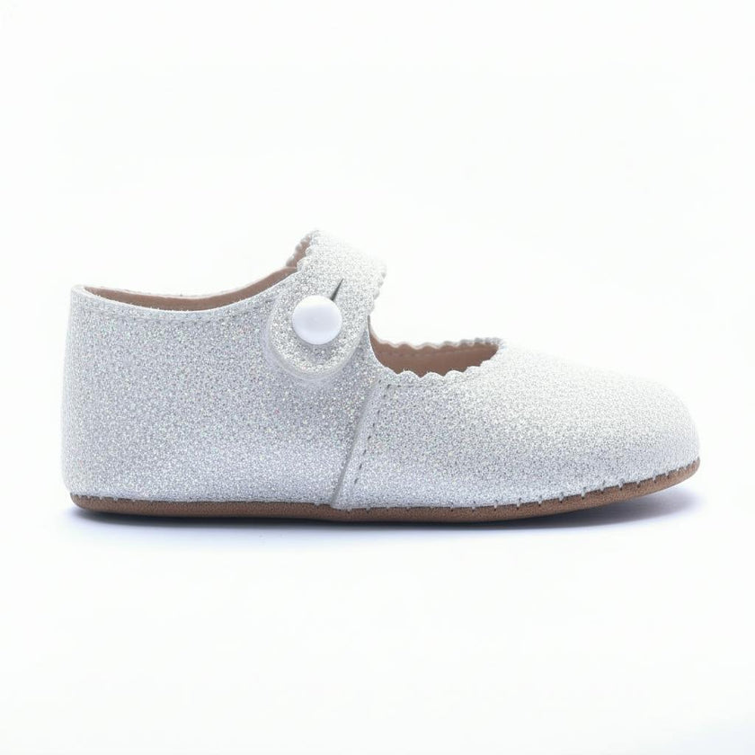 Emma British Pre-Walker Baby Shoes - White Glitter