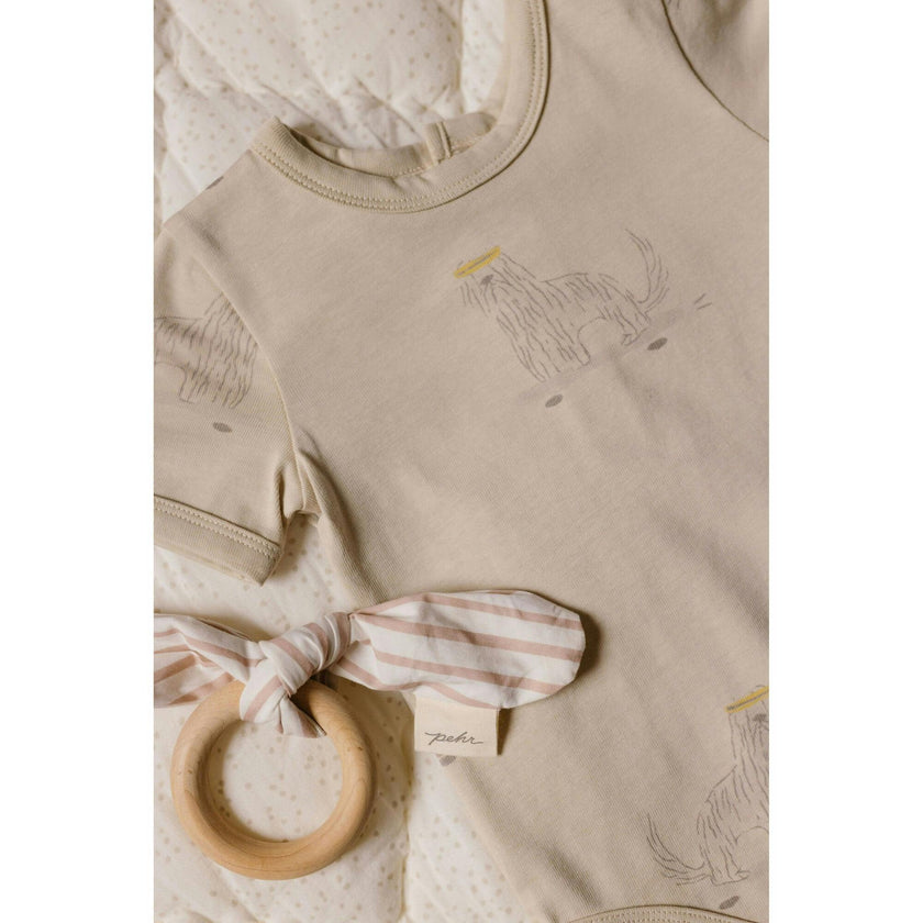 Short Sleeve Lap Shoulder Snap Onesie, Tan