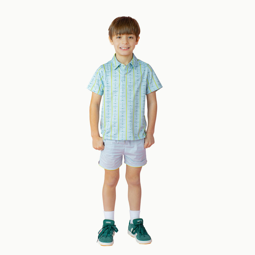 Boys' Drawstring Shorts in Light Blue w/Sulphur Trim
