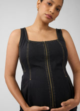Zip Front Drapey Denim Maternity Jumpsuit