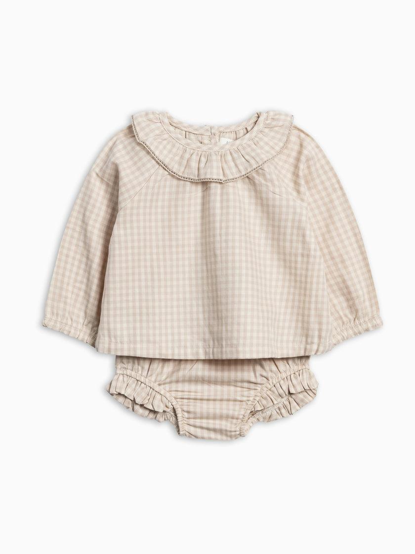 Dorothy Poplin Ruffle Collar Shirt and Bloomer Set - Gingham