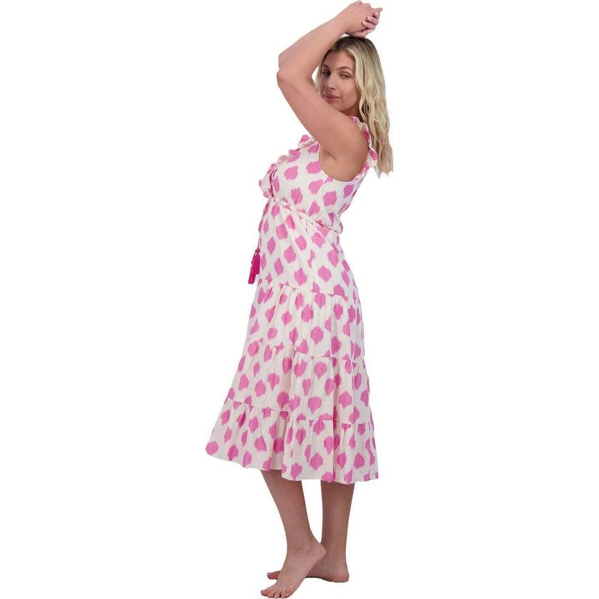 Giselle Women's Maxi Dress White Pink Ikat, Pink