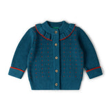 Midnight Frill Snuggly Knitted Cardigan, Blue
