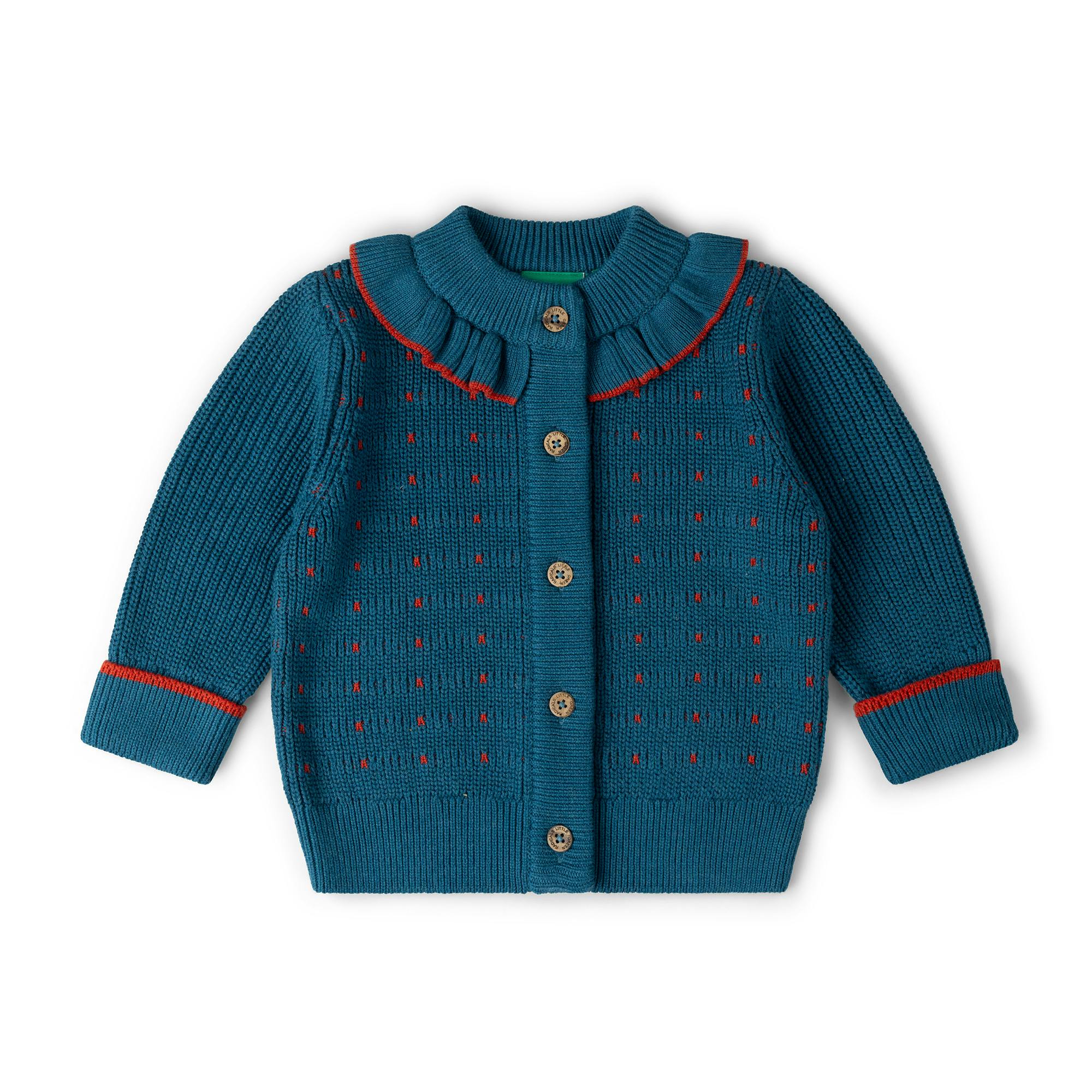 Midnight Frill Snuggly Knitted Cardigan, Blue