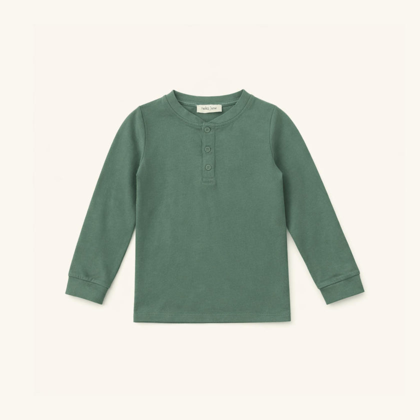 Boys' Long Sleeve Henley in Dark Green