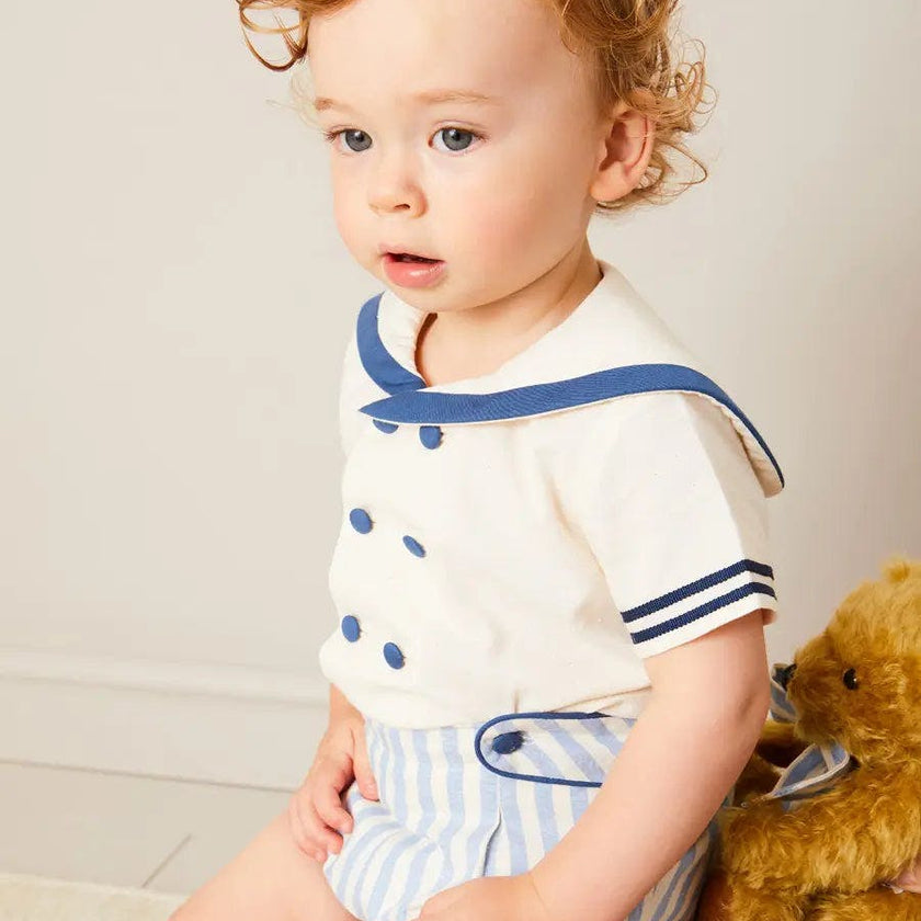 Regency Stripe Mariner Collar Two Piece Set With Bloomers in Blue (6mths-4yrs)