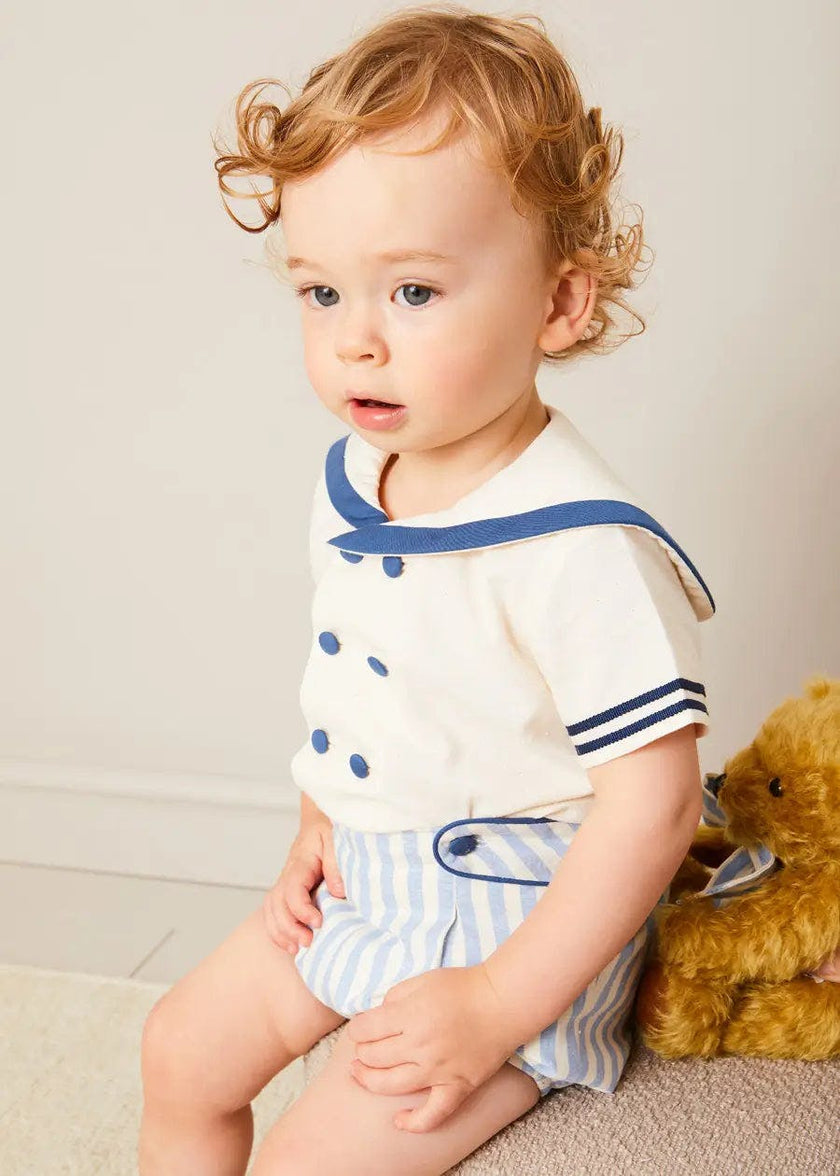 Regency Stripe Mariner Collar Two Piece Set With Bloomers in Blue (6mths-4yrs)