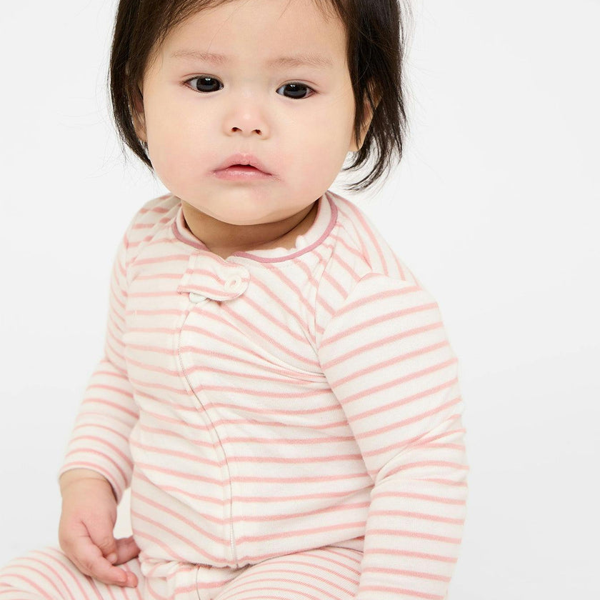 Ziggy Zip Romper, Dusty Rose Mini Stripe