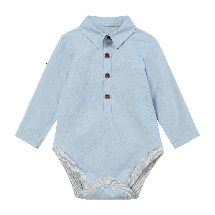 JASPER Pale Blue Chambray Woven Onesie