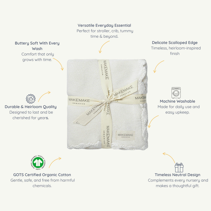 Organic Cotton Scalloped Baby Blanket - Ivory