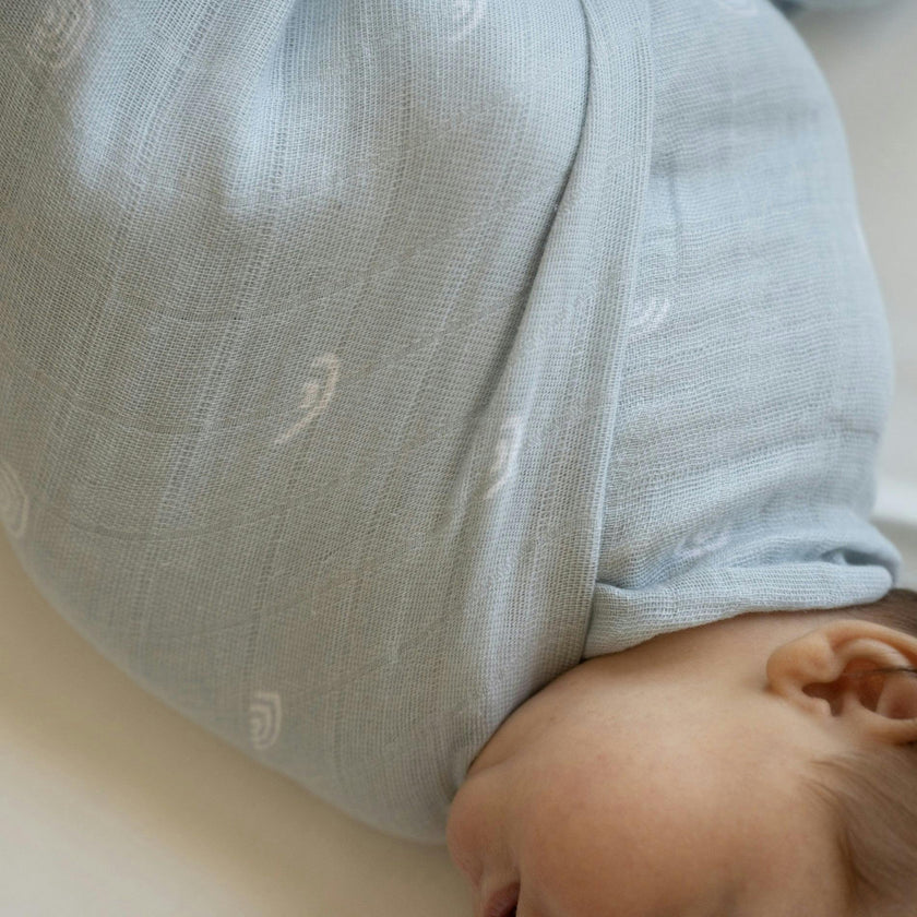 Cotton Muslin Swaddle Blanket - Blue Rainbow
