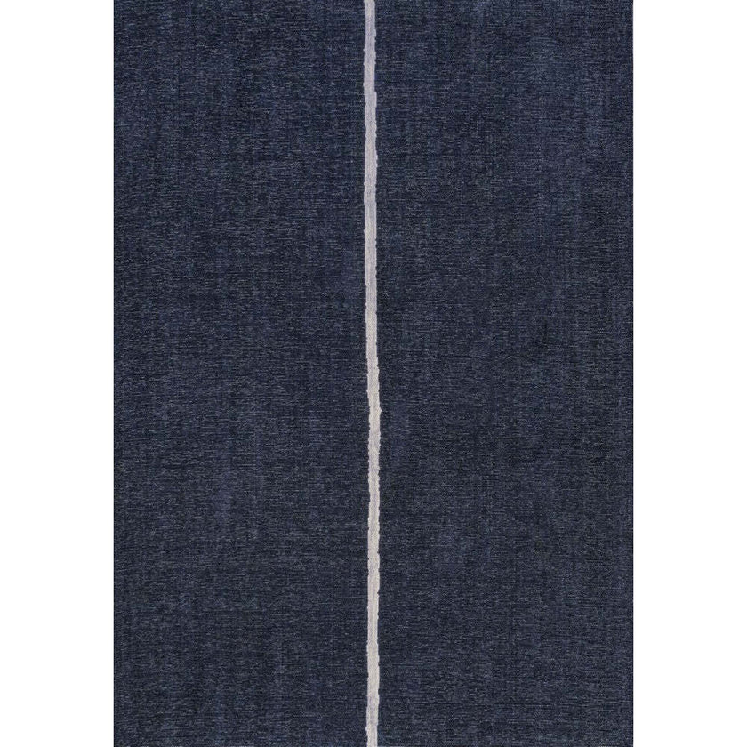 Linja Solid Centre Stripe Machine-Washable Area Rug, Navy