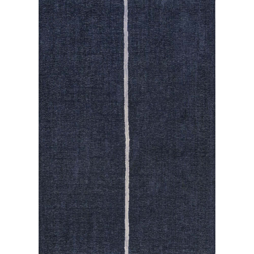 Linja Solid Centre Stripe Machine-Washable Area Rug, Navy