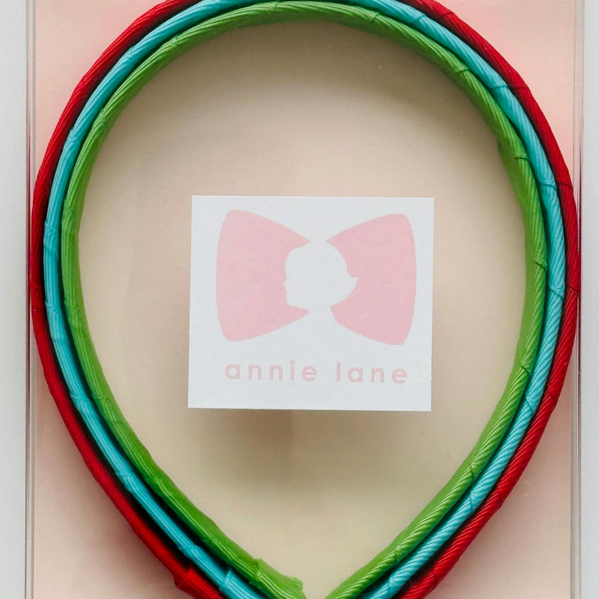 Set of three headbands - red, turquoise and leaf green