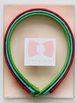 Set of three headbands - red, turquoise and leaf green