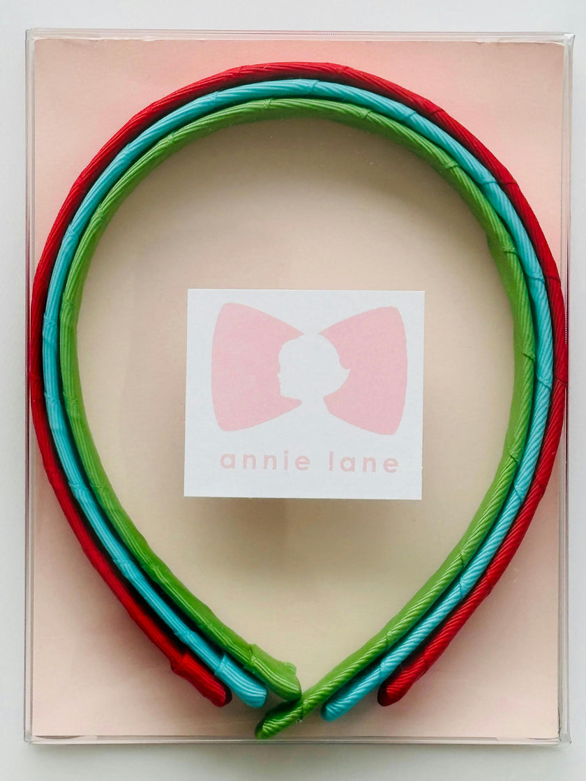Set of three headbands - red, turquoise and leaf green