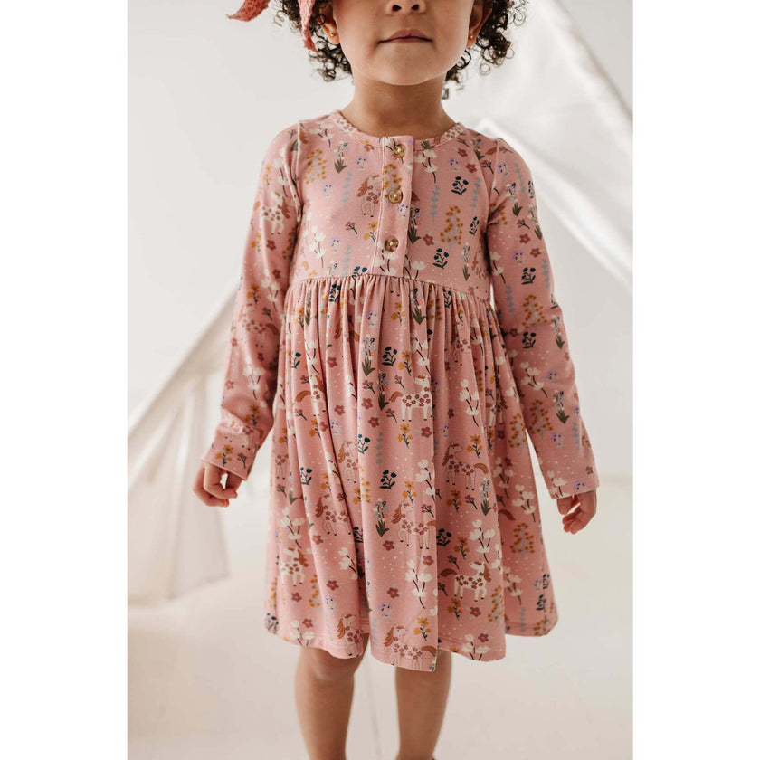 Long Sleeve Henley Dress Lavender Cloud Checkered