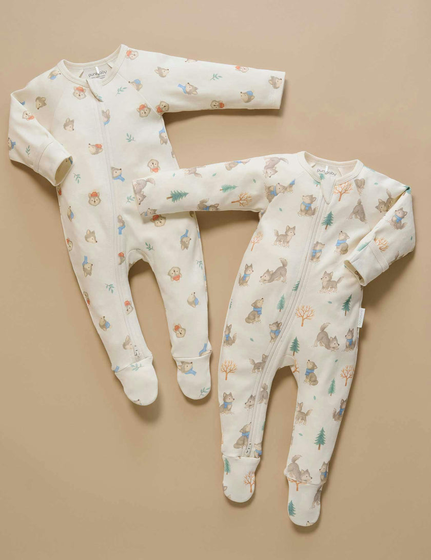 Printed Zip Growsuit Pack Wolf Cub Print