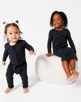 Obsidian Black Bamboo Girls' Long Sleeve Dress