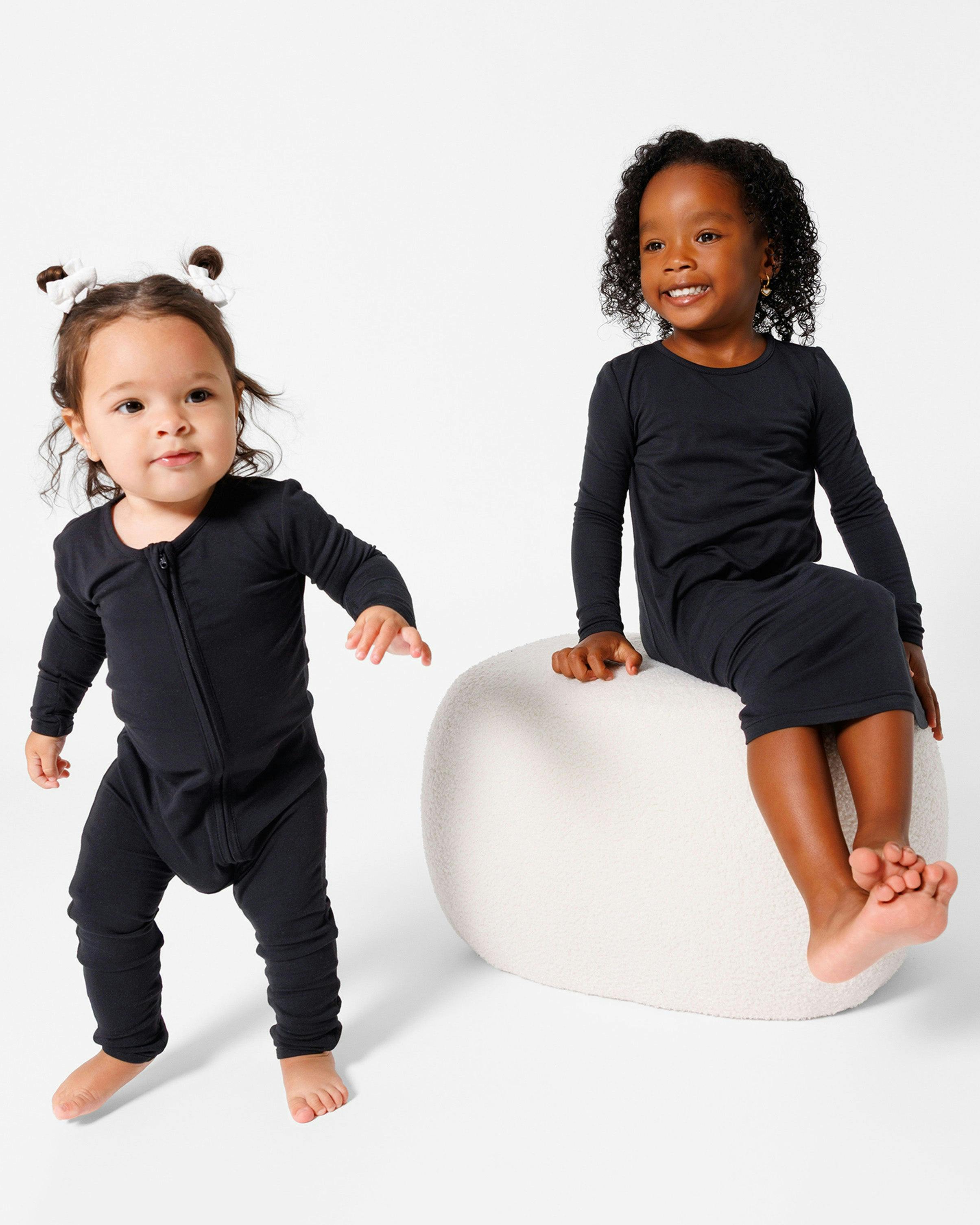 Obsidian Black Bamboo Girls' Long Sleeve Dress