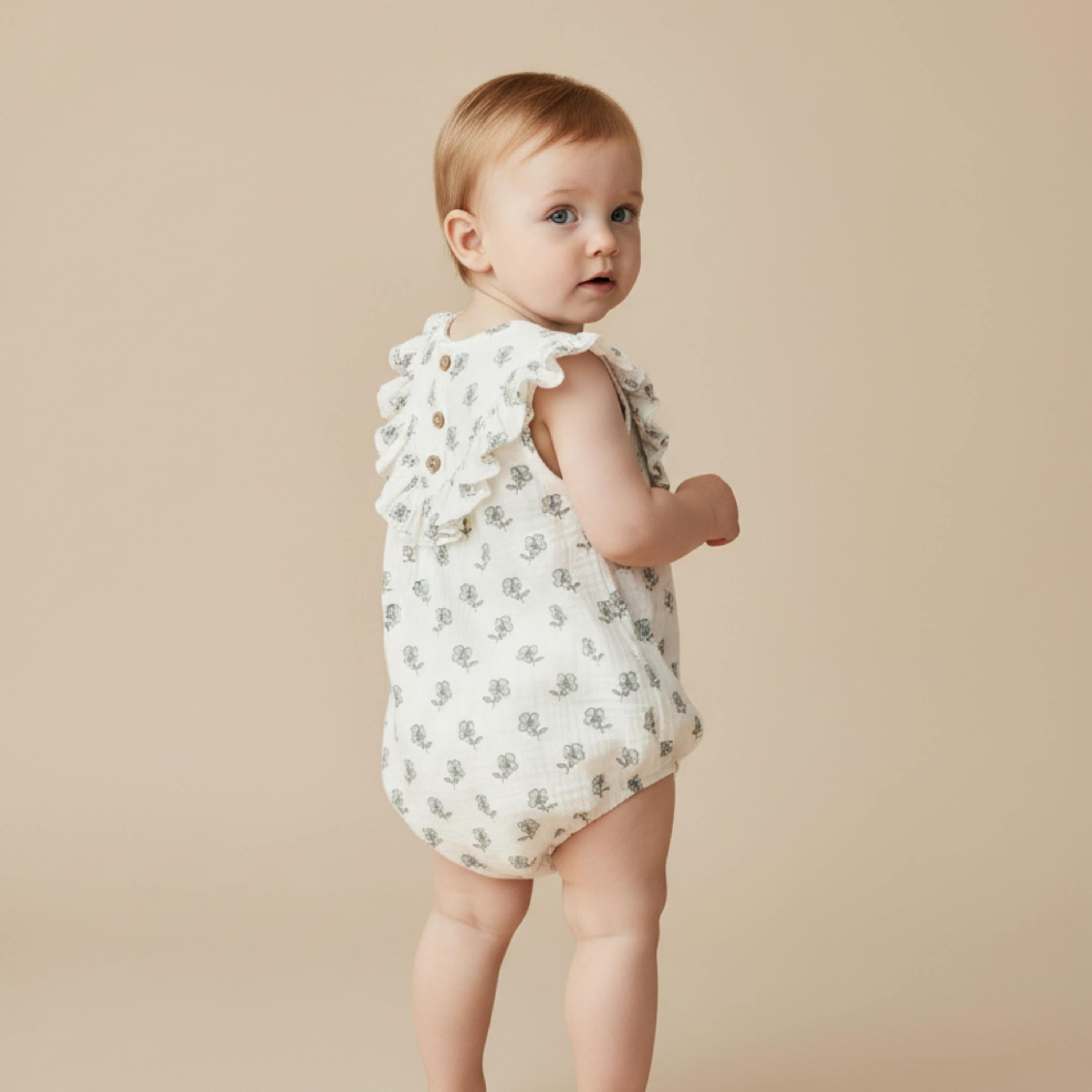 Organic Sleeveless Ruffle Bubble Romper - Poppy