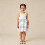 Organic Tie-Back Strap Dress - Fog Stripes