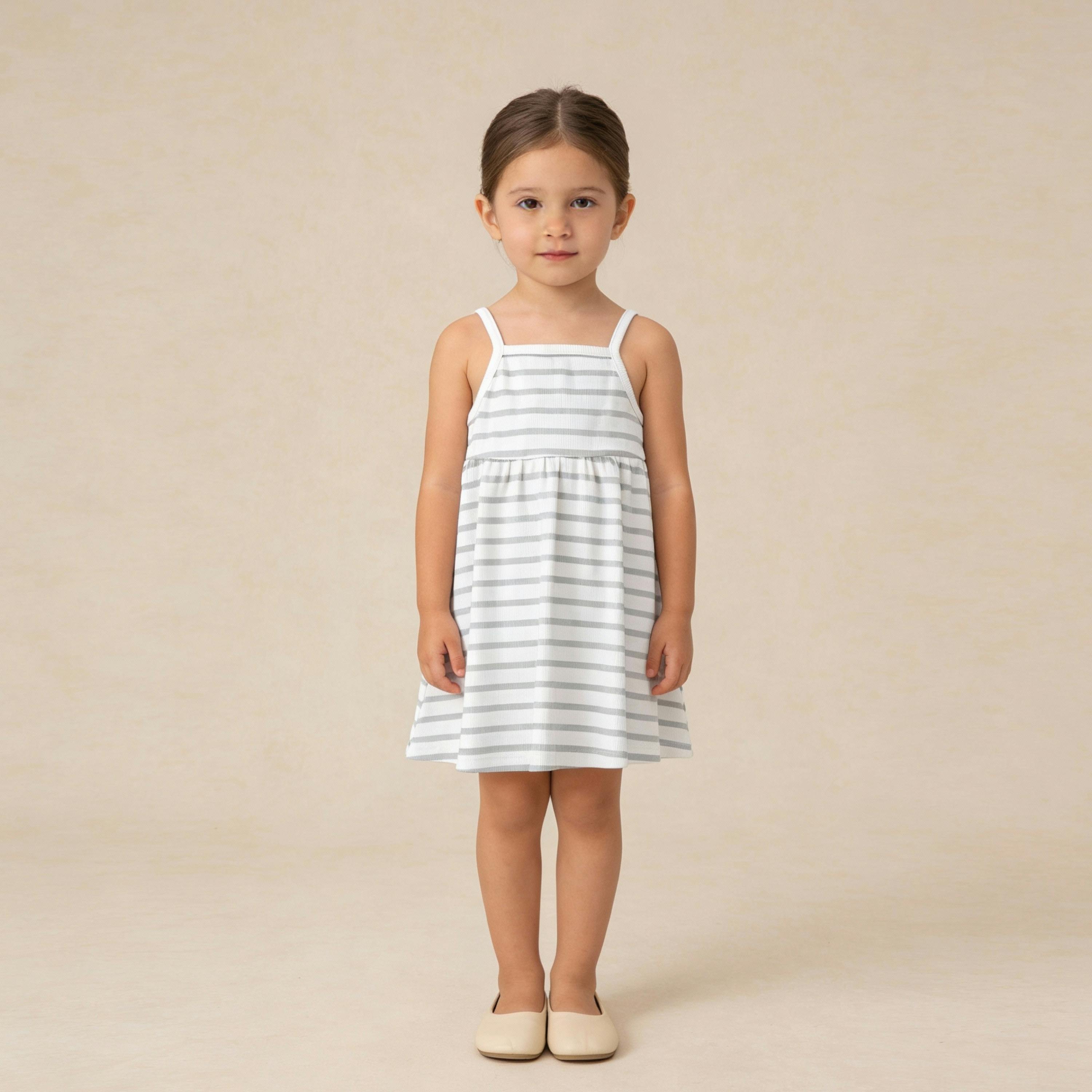 Organic Tie-Back Strap Dress - Fog Stripes